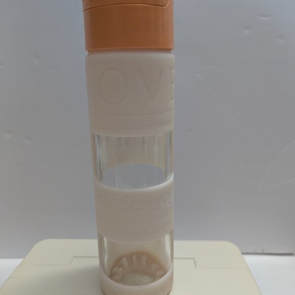 LULULEMON 22 oz Glass Water Bottle with Peach Silicone Sleeve ~ Love Yoga - Picture 1 of 4
